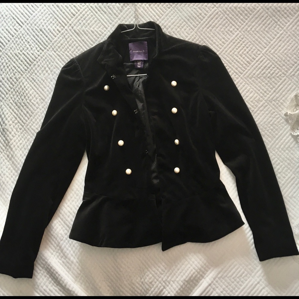 Velvet Black Jacket with Pearl Buttons